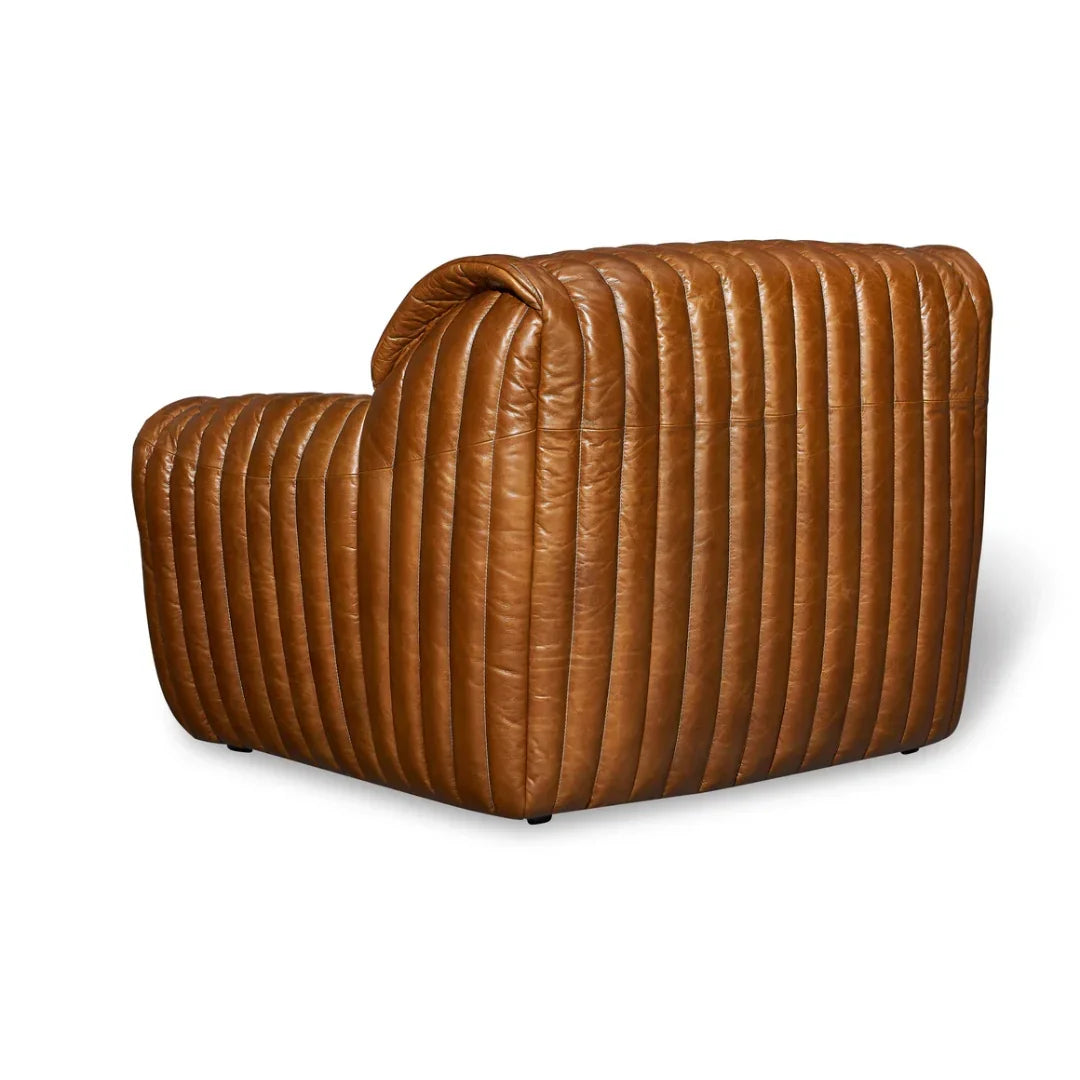 Antique Brown Vertical Tufted Leather Accent Chair