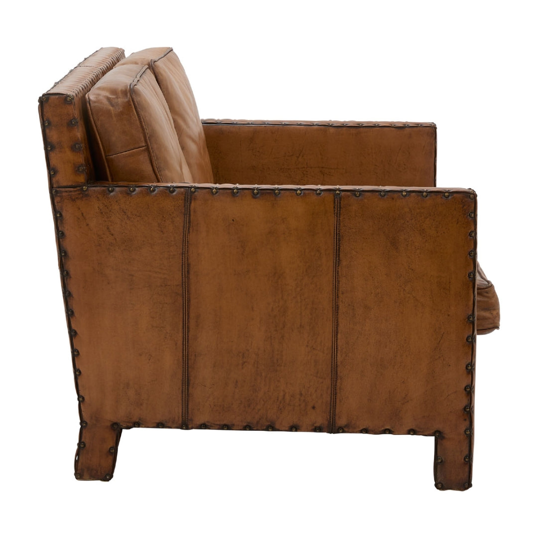 Antique Buffalo Leather Nailhead Loveseat