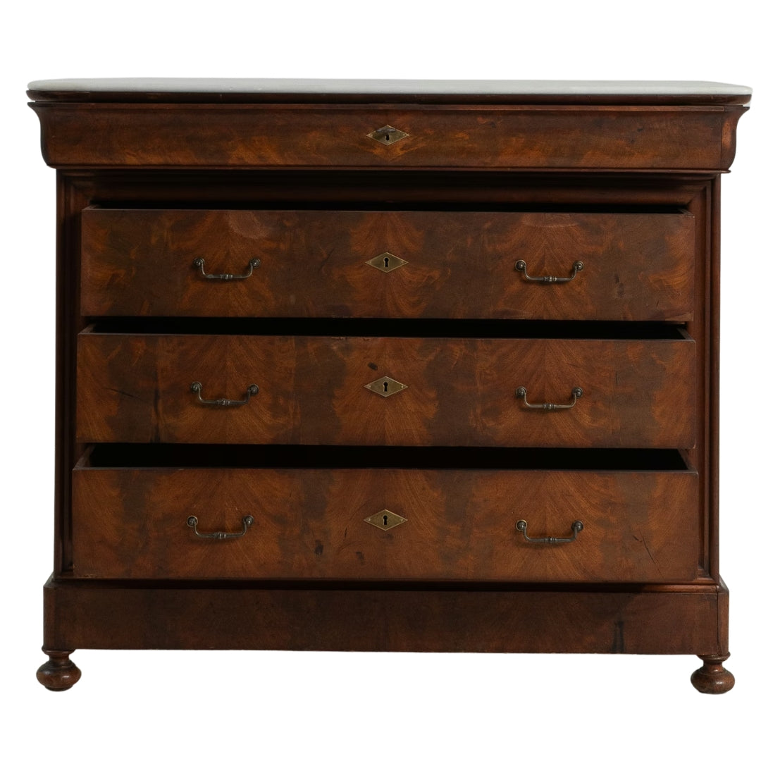 Antique Flame Mahogany Chest of Drawers, Circa 1870