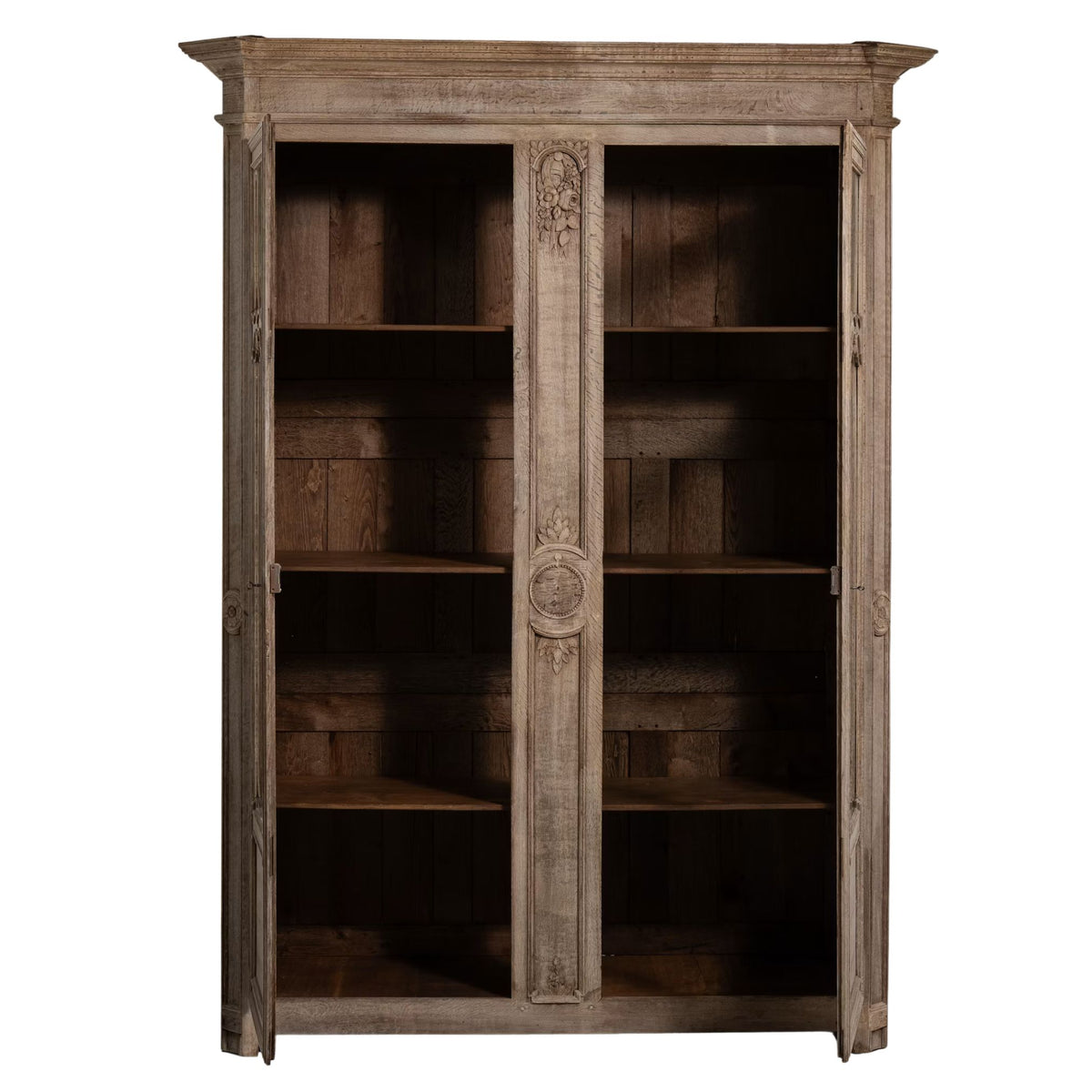 Antique French Carved Oak Glass Door Cabinet, Circa 1870