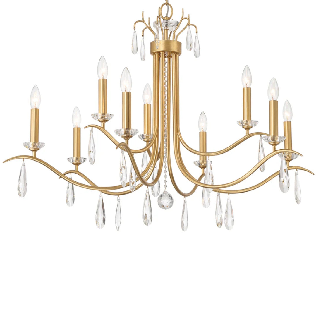 Antique Gold Crystal Drop Drum Chandelier