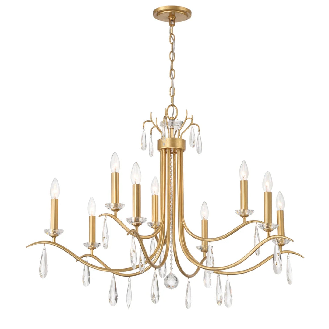Antique Gold Crystal Drop Drum Chandelier