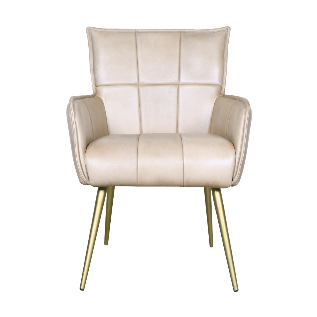 Antique Ivory Leather Quilted Armchair