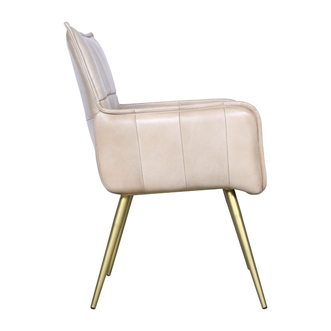 Antique Ivory Leather Quilted Armchair