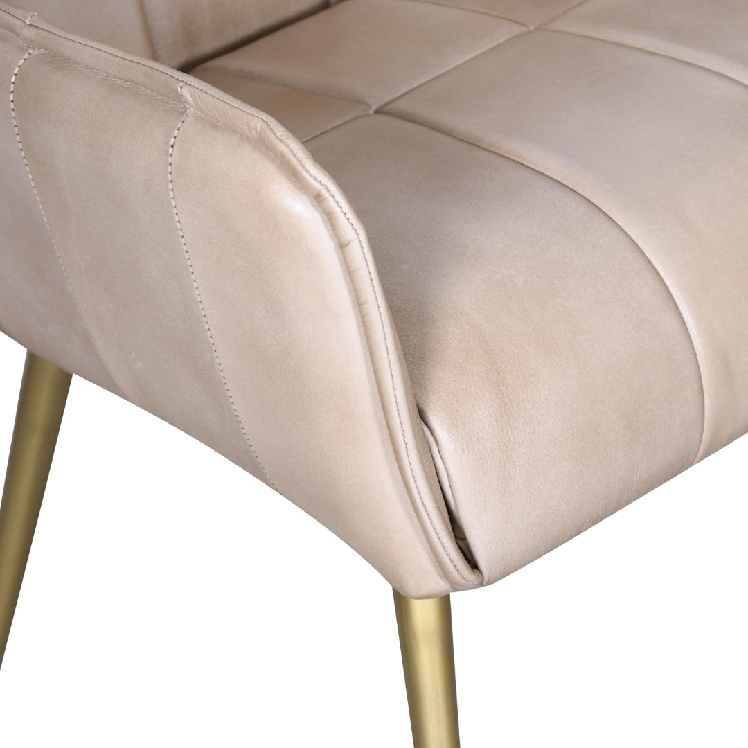 Antique Ivory Leather Quilted Armchair