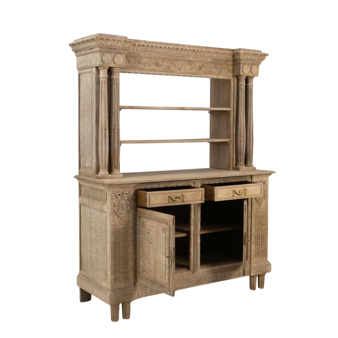 Antique Carved Wood Open Display Hutch, Circa 1910