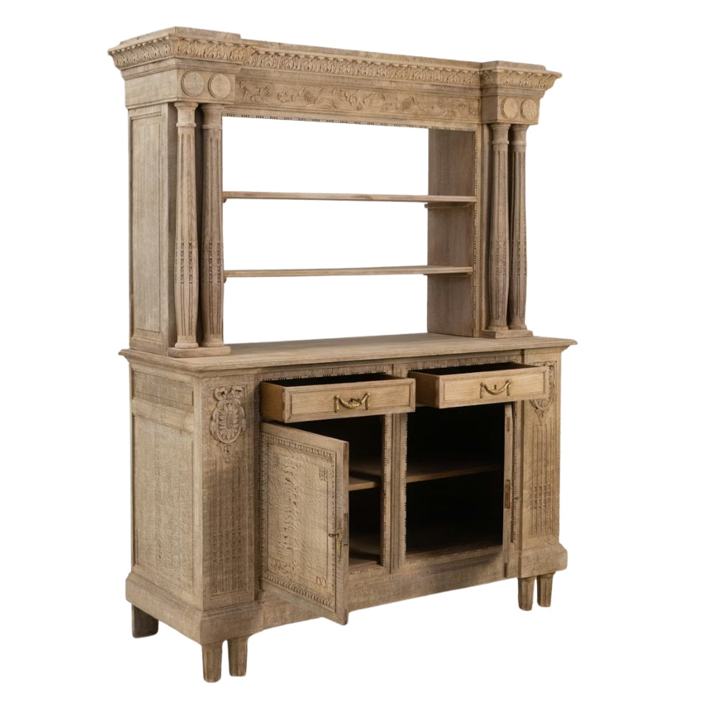 Antique Carved Wood Open Display Hutch, Circa 1910