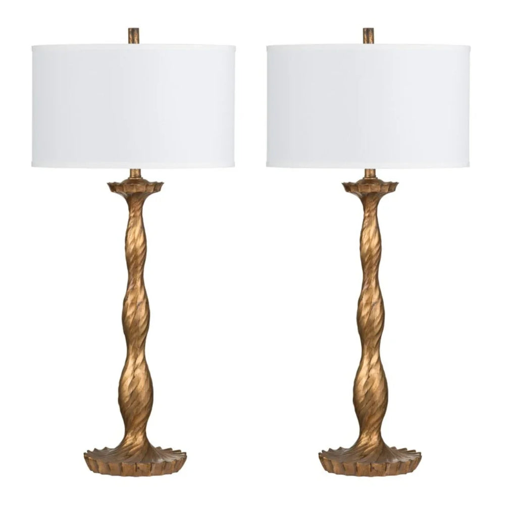 Antique Gold Twisted Table Lamps - Pair
