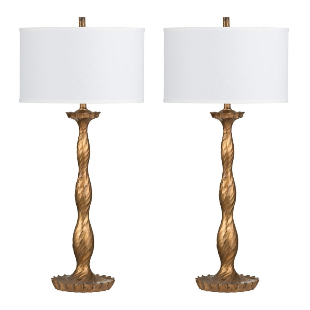 Antique Gold Twisted Table Lamps - Pair