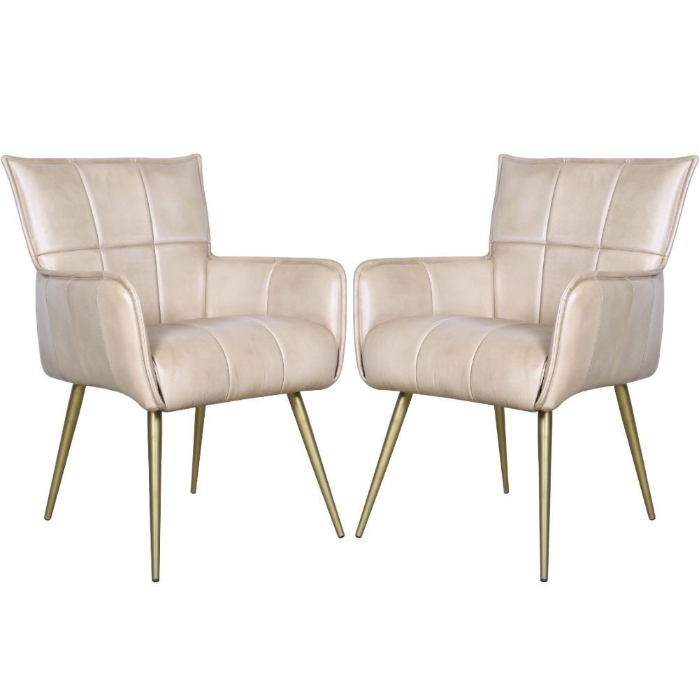 Antique Ivory Leather Quilted Armchair