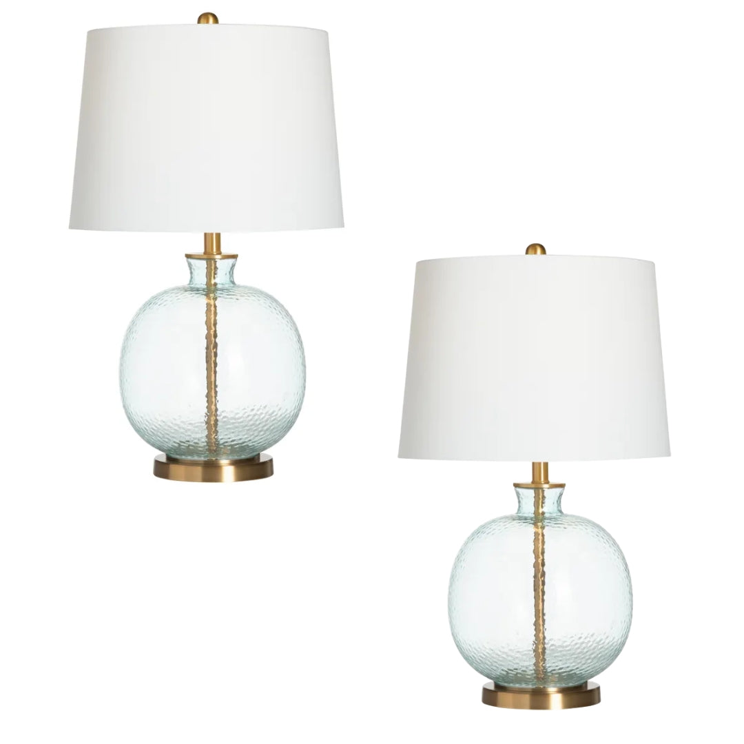 Aqua Hammered Glass Orb Table Lamp - Set of 2
