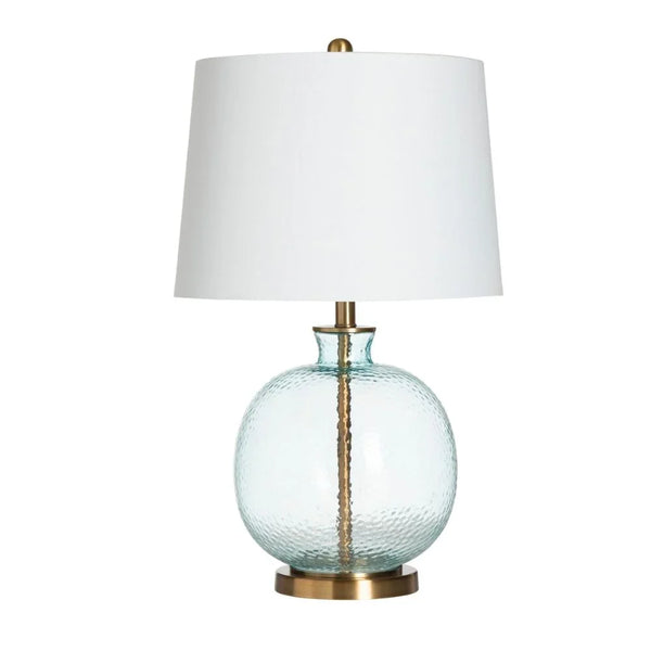 Aqua Glass Orb Table Lamp with Brass Base - Set of 2