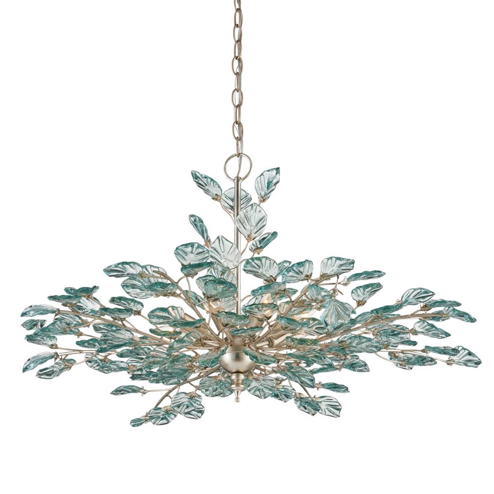 Aquamarine Silver Leaf Recycled-Glass Chandelier