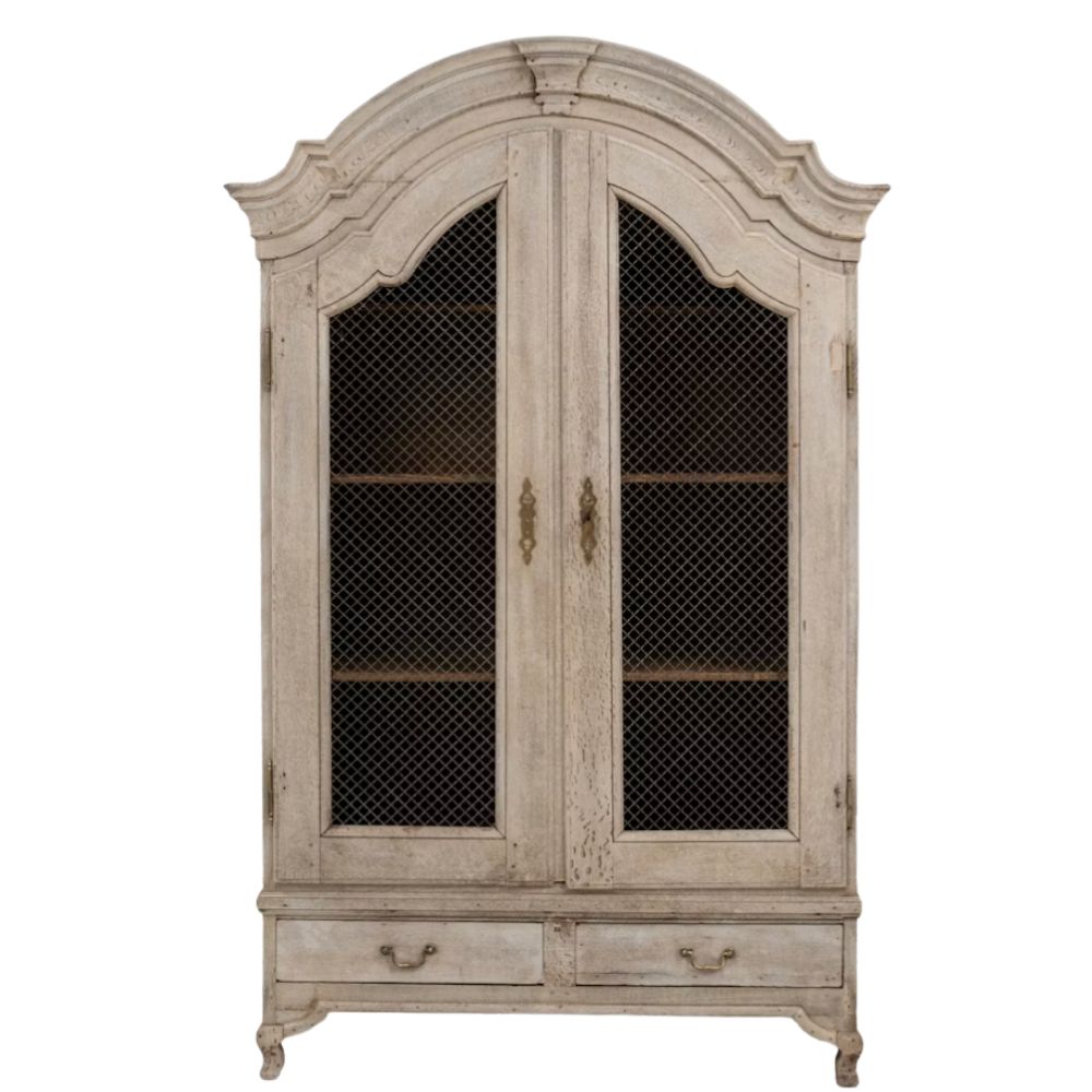 Arched Ornate French Cabinet with Mesh Wire Doors, Circa 1860