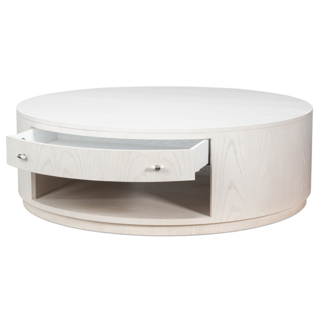 Ash Wood White Round Coffee Table