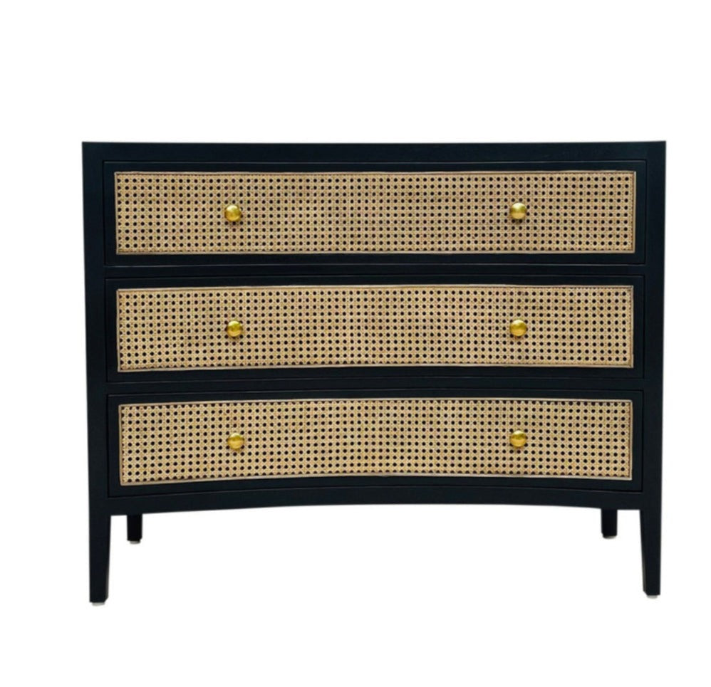 Black Curved Chest with Cane Drawers