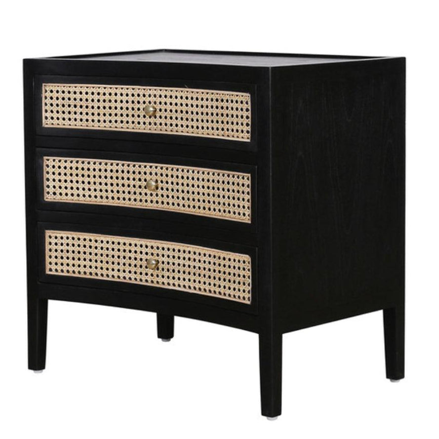 Black Curved Side Chest With Cane Drawers