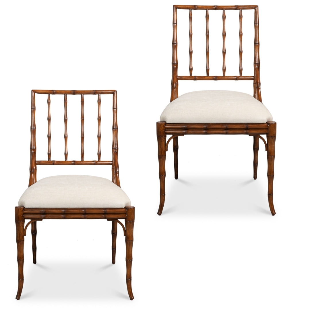 Bamboo Back Chenille Dining Chairs - Pair
