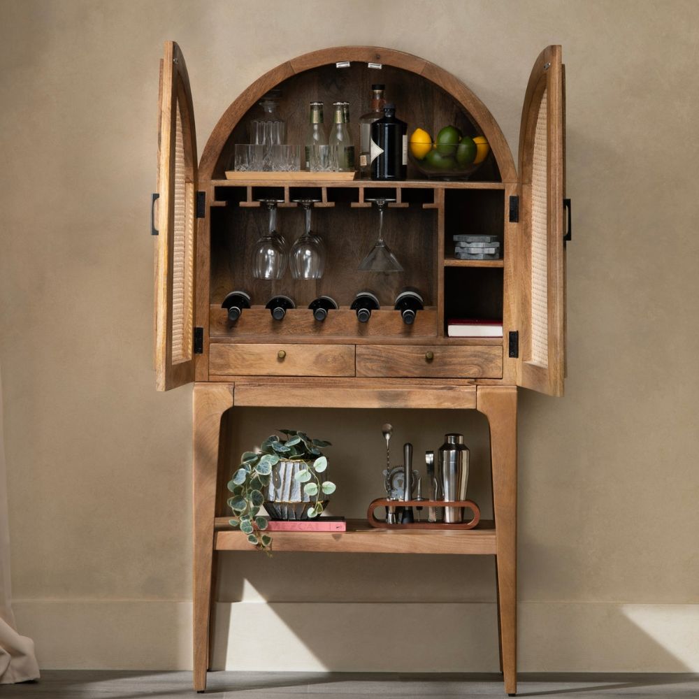 Arched Cane Bar Cabinet