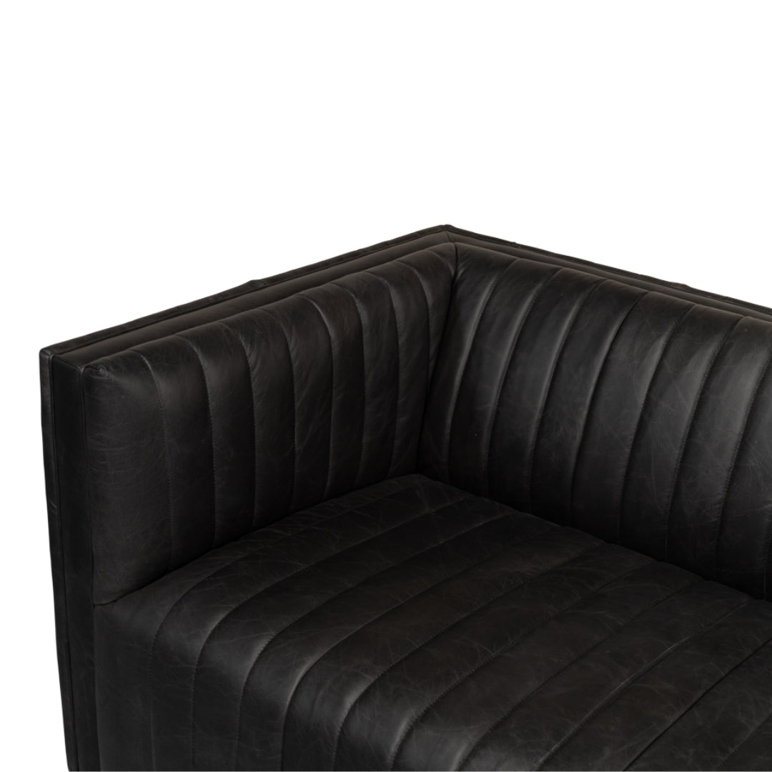 Black Channel Tufted Leather Tuxedo Sofa