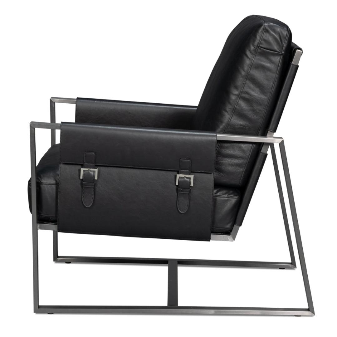 Black Distilled Leather Accent Chair