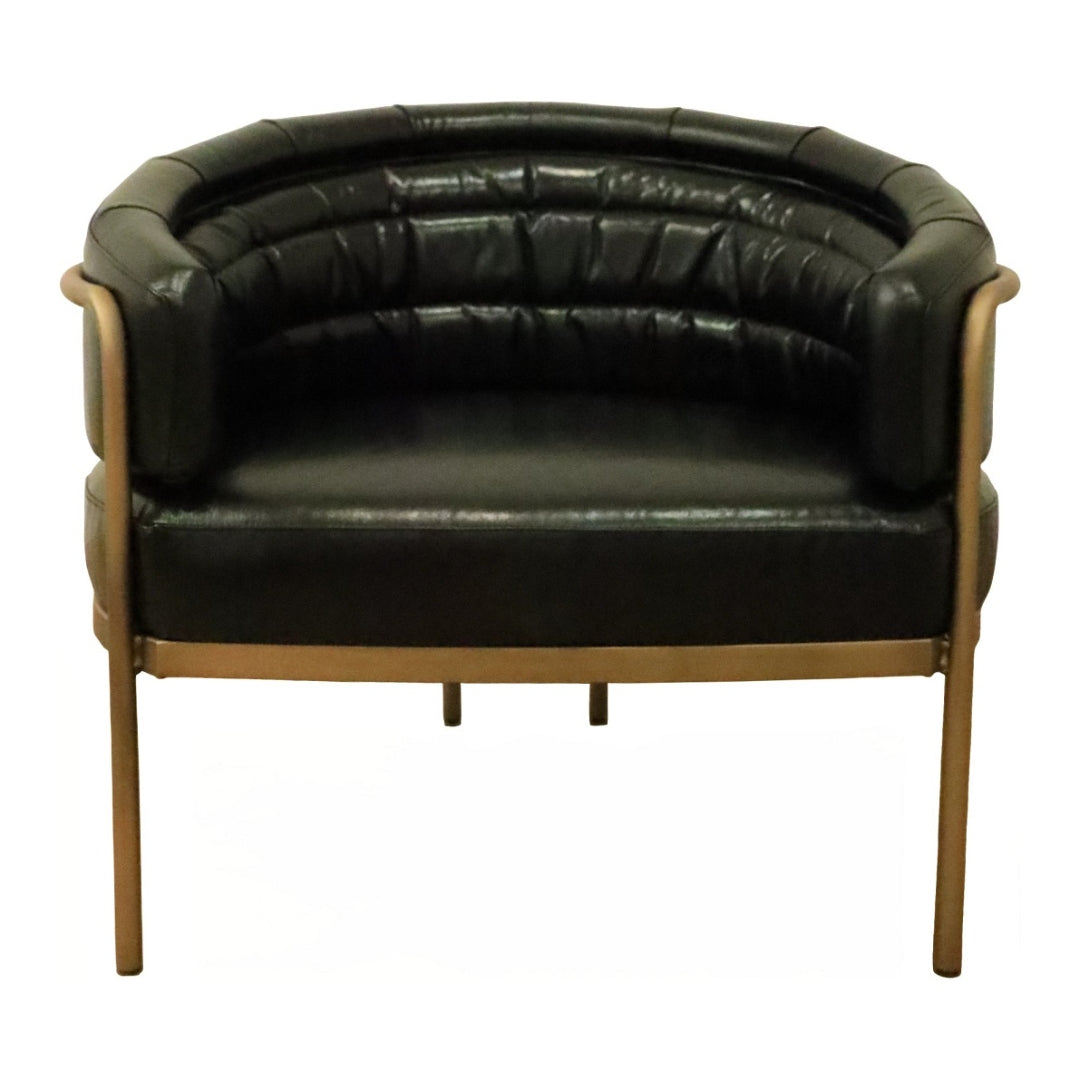 Contempo Black Leather Brass Frame Chair