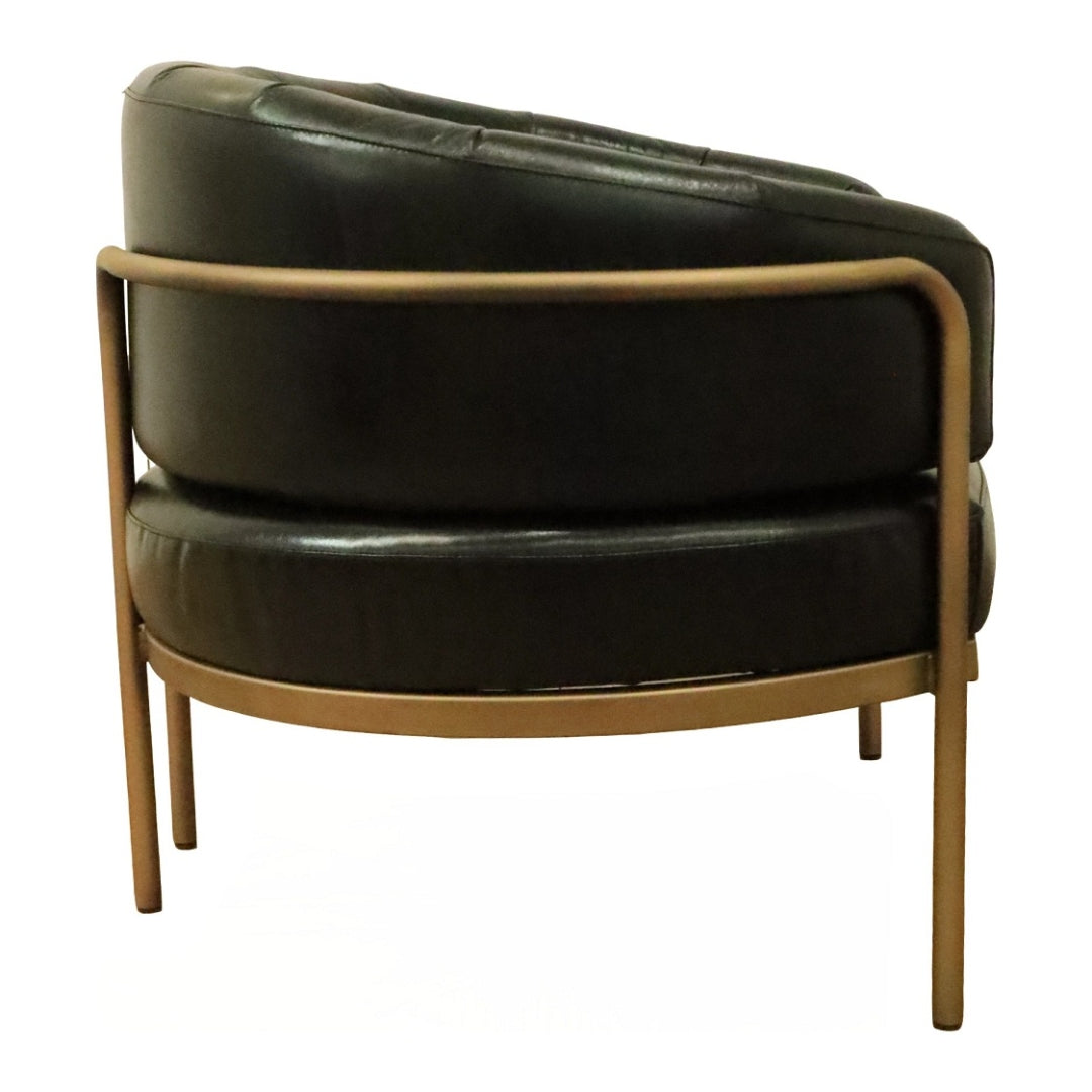 Contempo Black Leather Brass Frame Chair