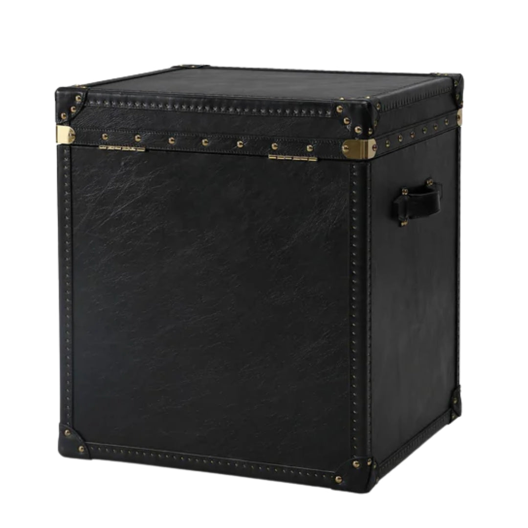Black Vintage Gold Metal Trunk Accent Table