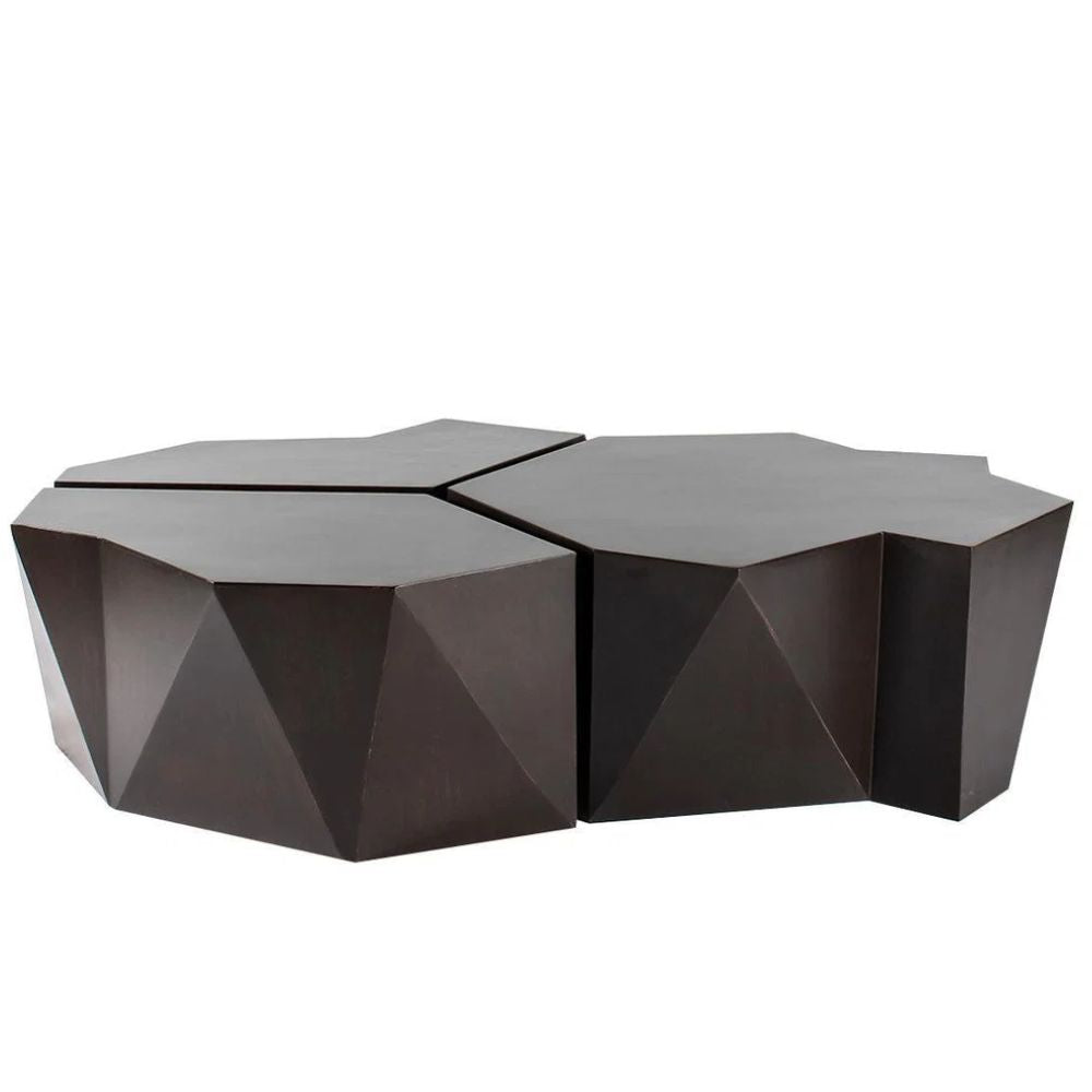 Modern geometric coffee table with dark finish, modular hexagonal design for contemporary living spaces