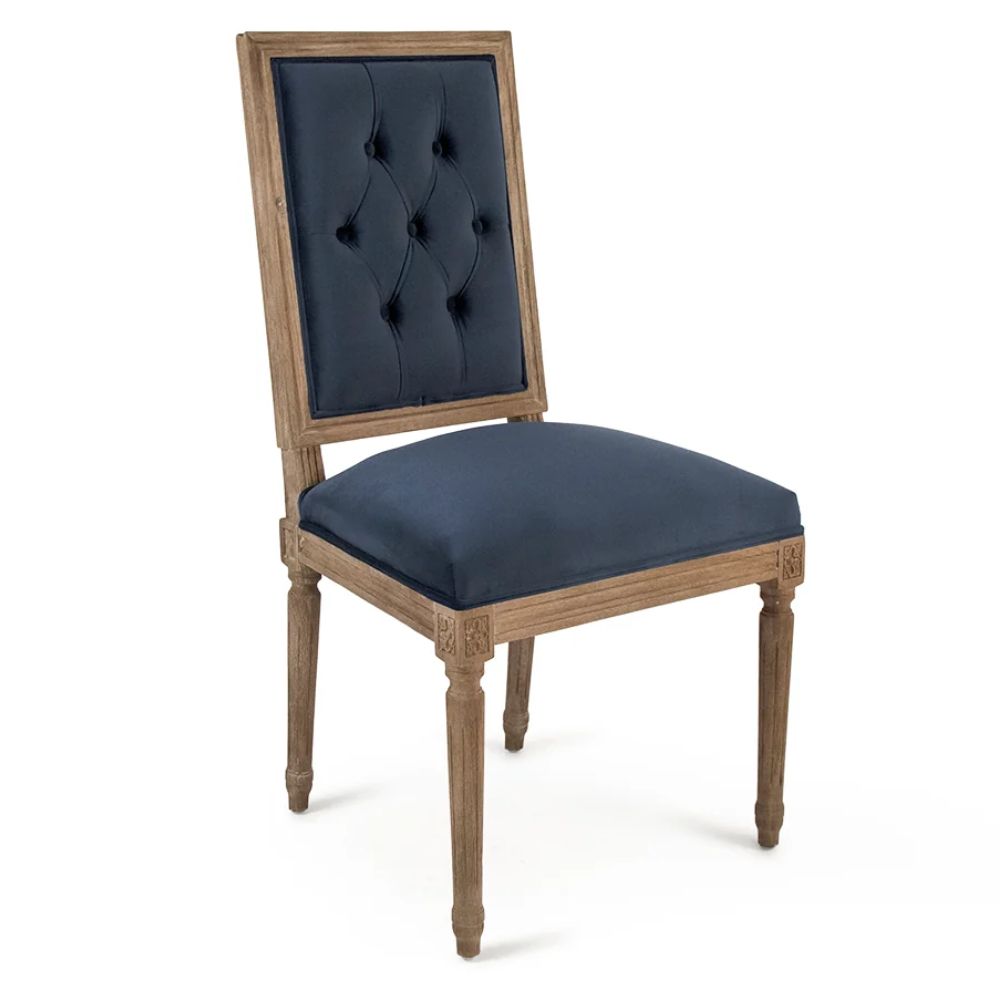 Blue Velvet Square Back Louis Side Chair
