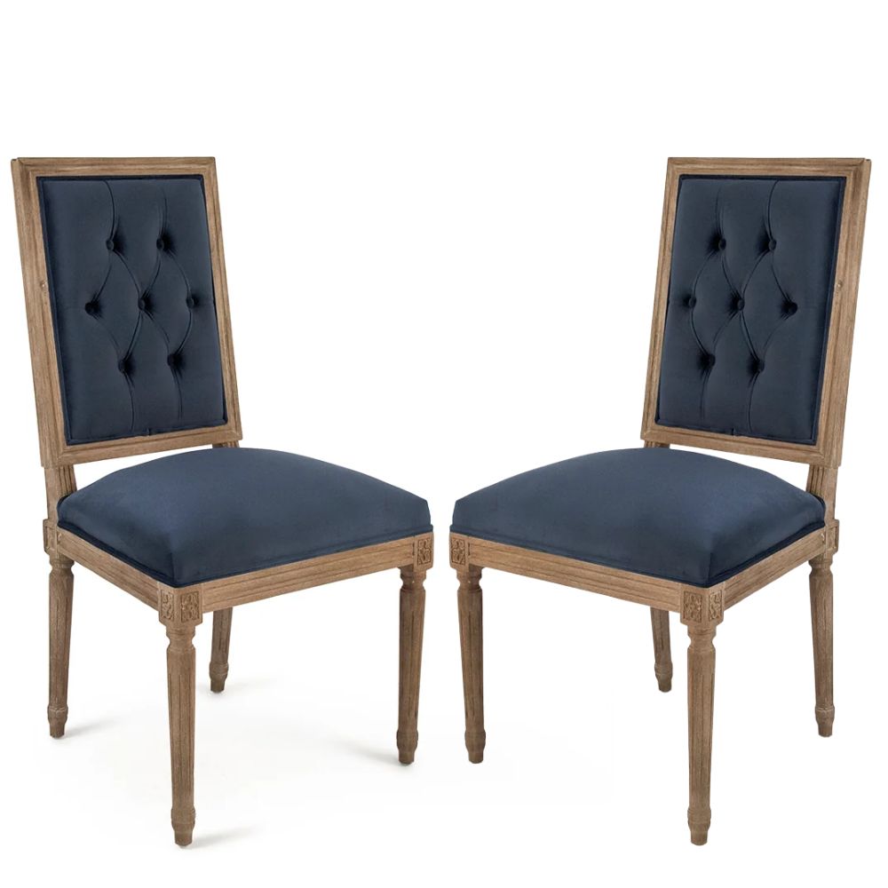 Blue Velvet Square Back Louis Side Chair
