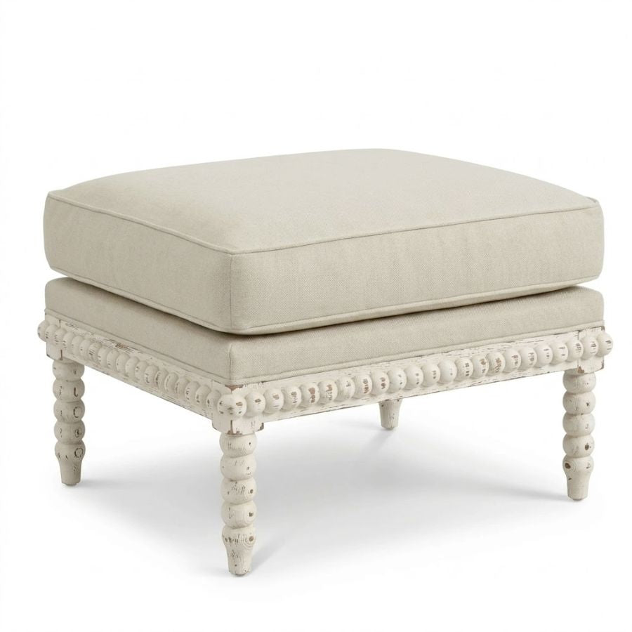 Bobbin Wood and Linen Ottoman