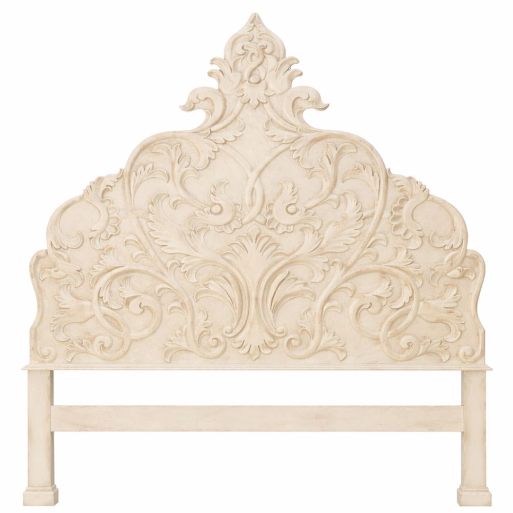 Botanique Distressed White Carved Headboard