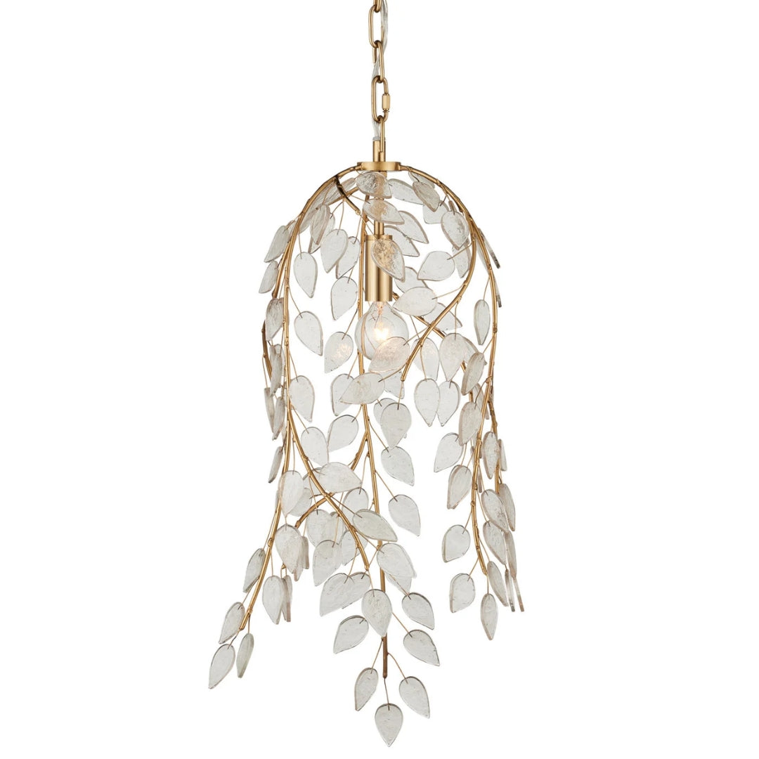 Brass Branch Pendant With Glass Leaves