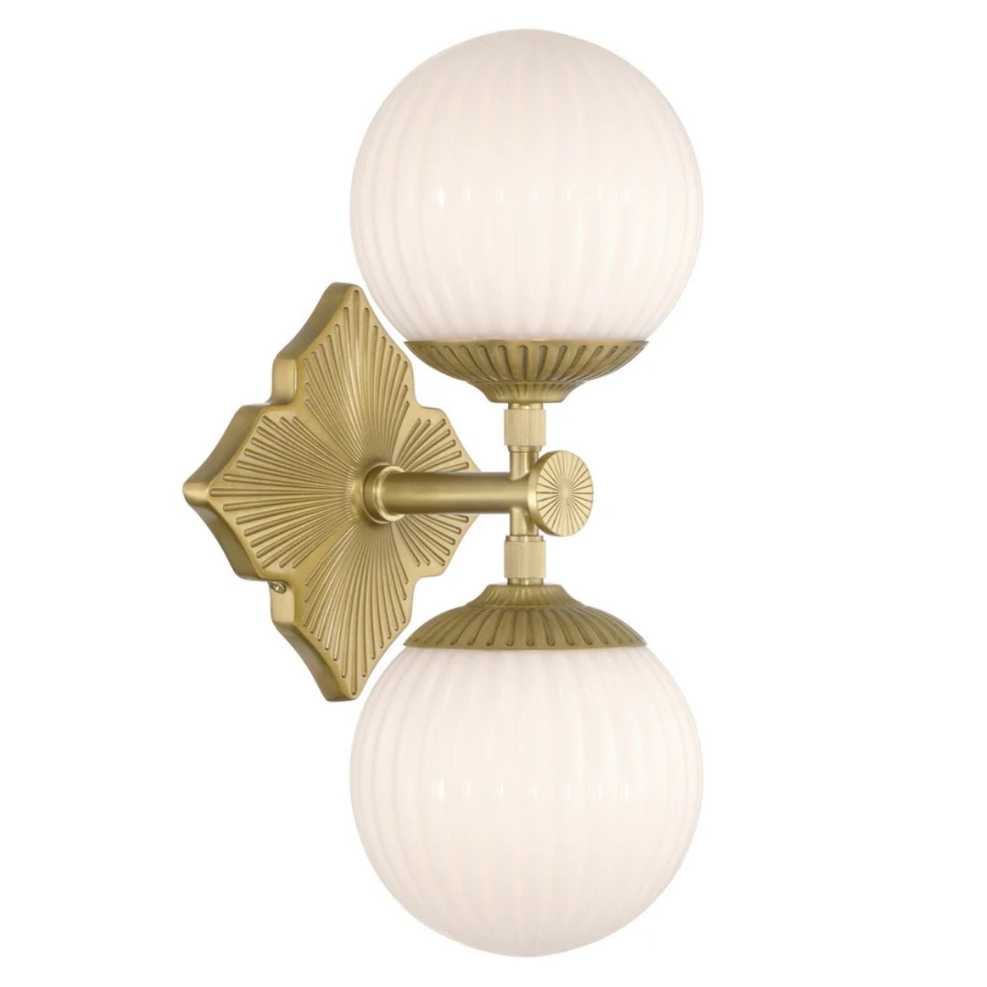 Double White Art Deco Globe Opal Wall Sconce