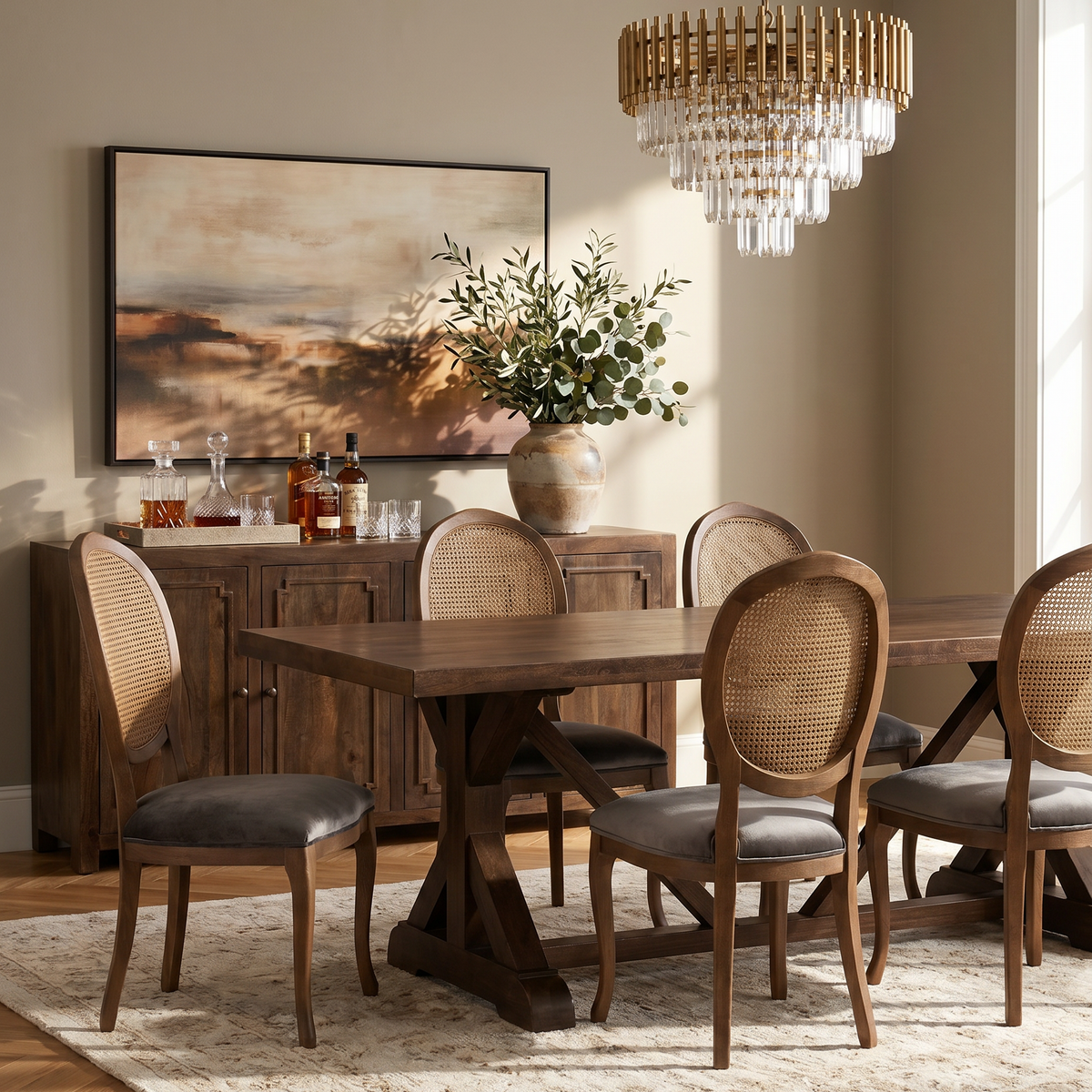 Brown Farmhouse Trestle Dining Table