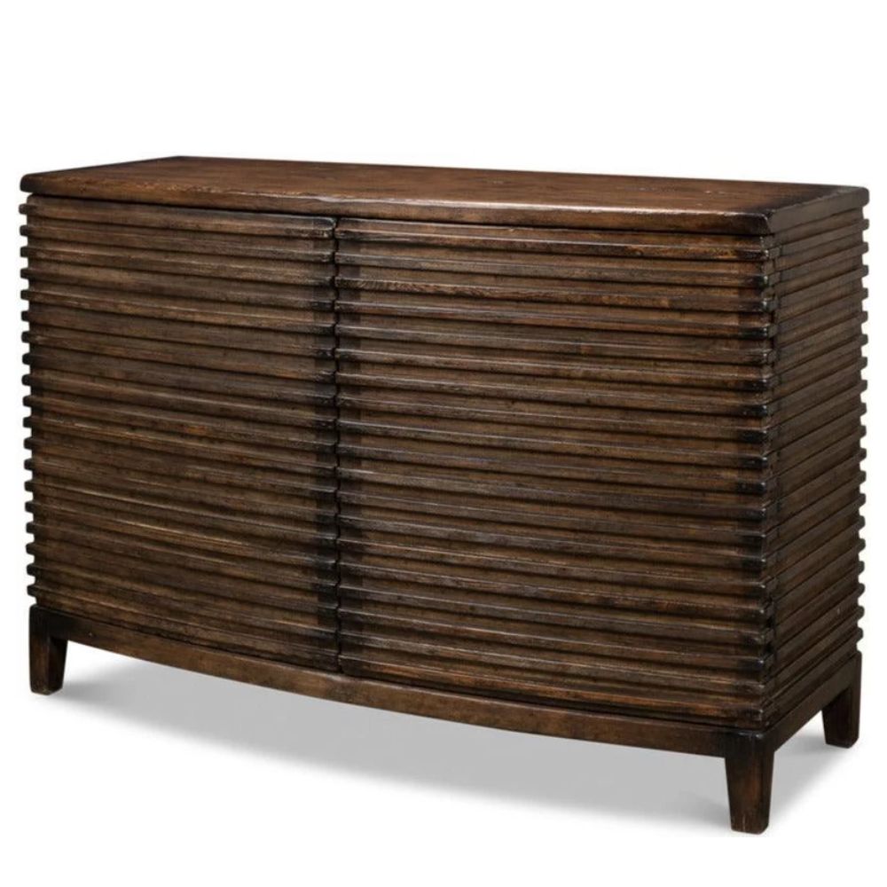 Rustic wooden sideboard with slatted design, ideal for farmhouse or shabby chic decor