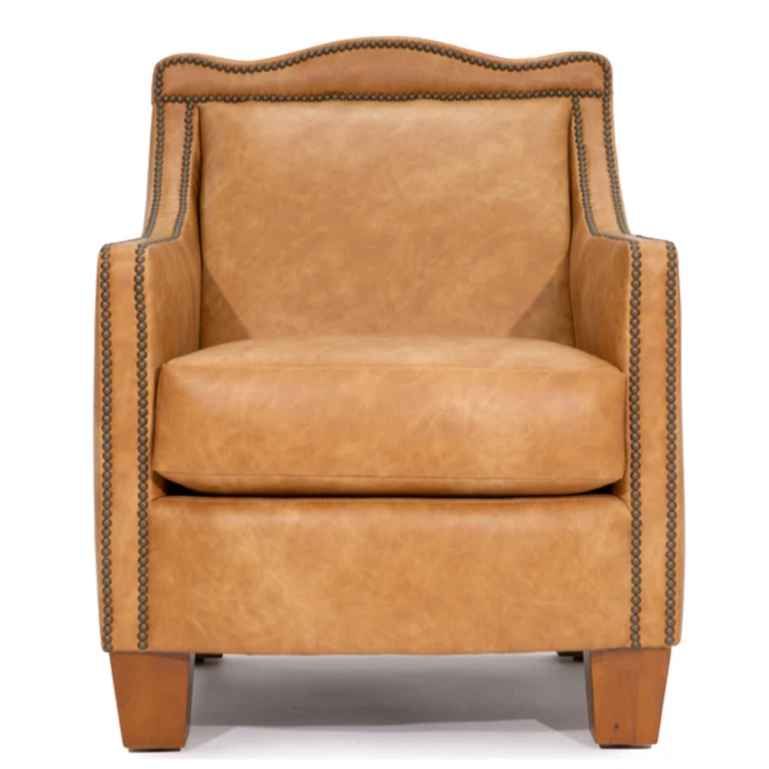 Camel Brown Leather Armchair with Nailheads