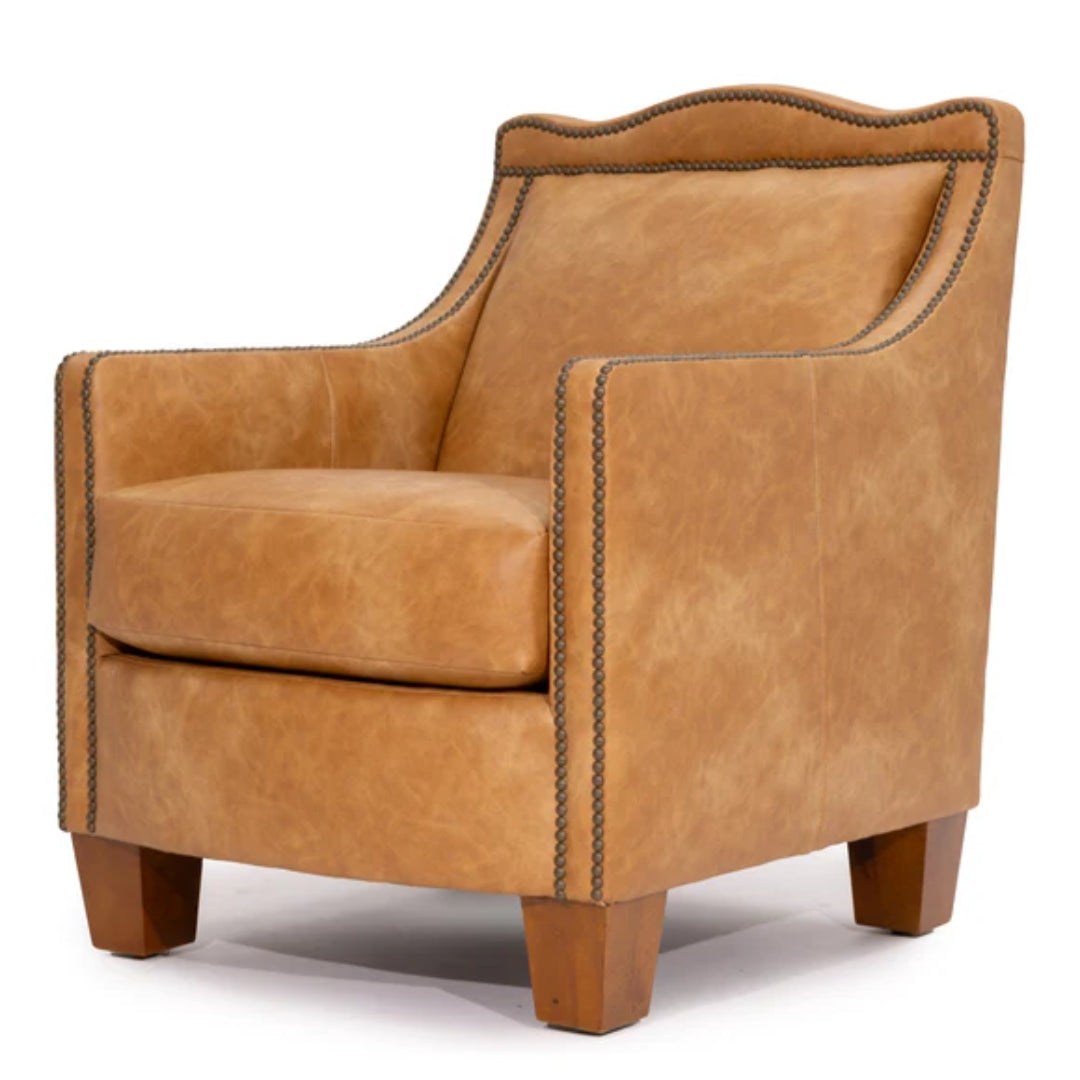 Camel Brown Leather Armchair with Nailheads