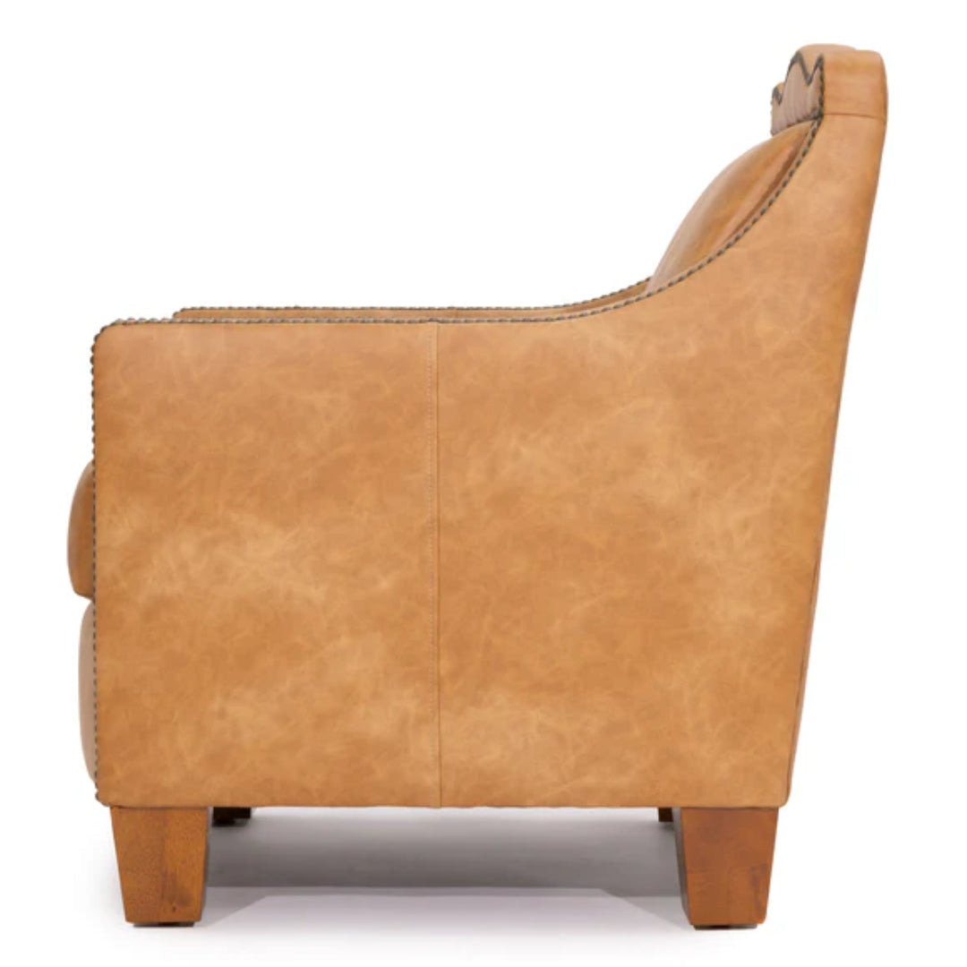 Camel Brown Leather Armchair with Nailheads