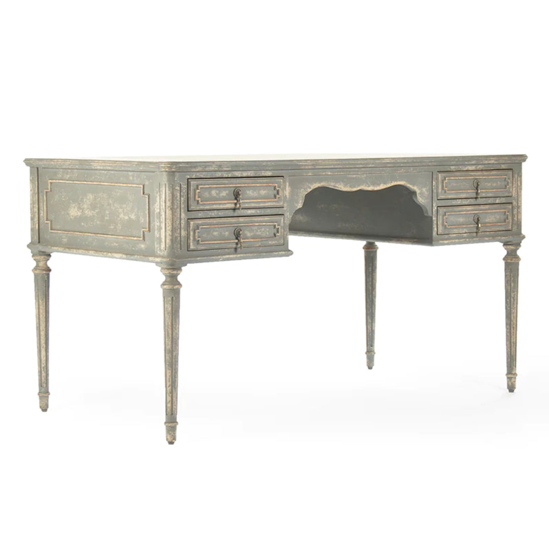 Fluted Distressed Gray French Desk