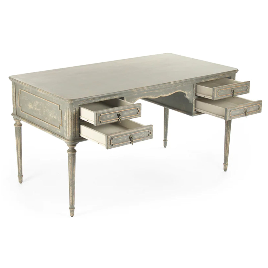 Fluted Distressed Gray French Desk