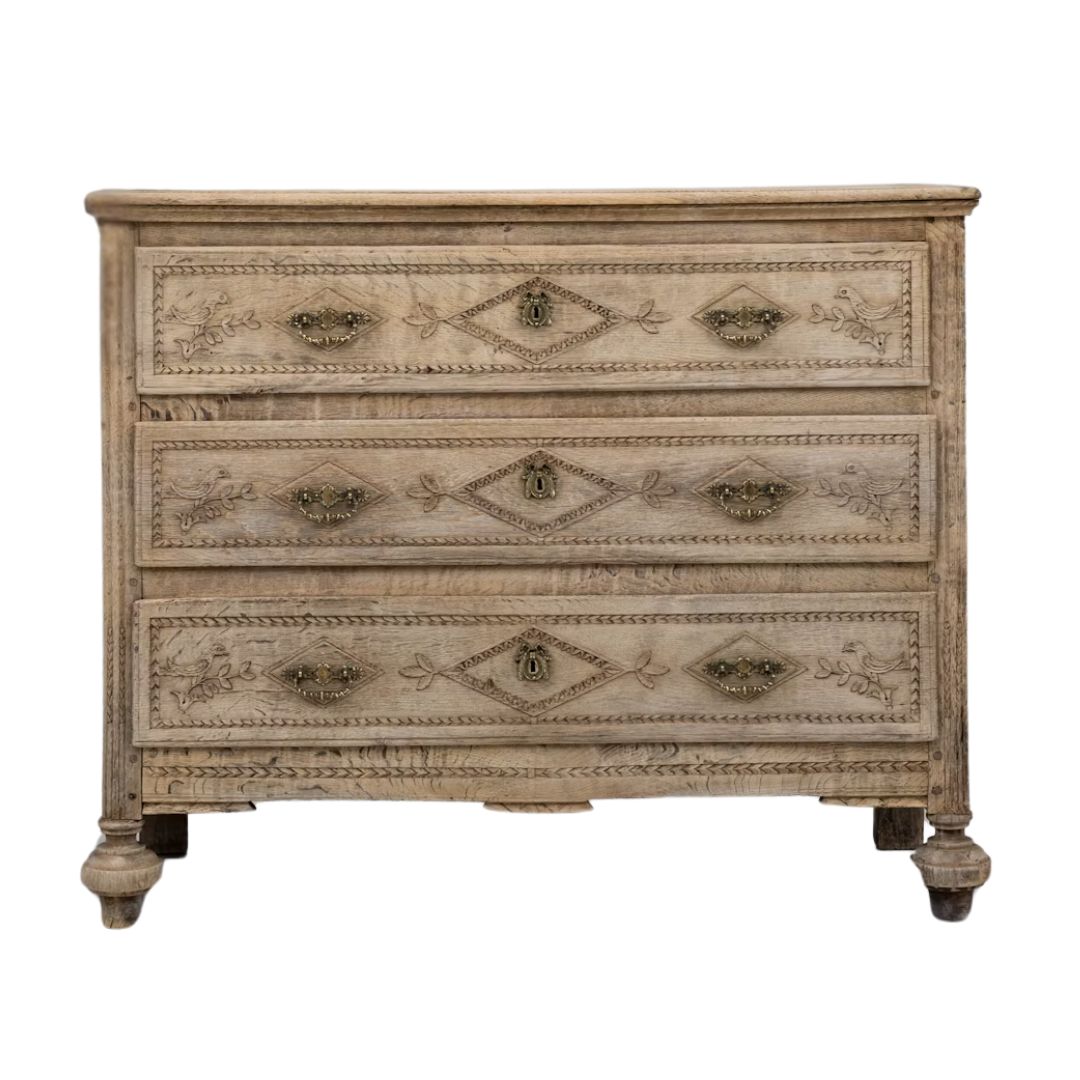 Printemps French Oak Carved Chest, Circa 1850