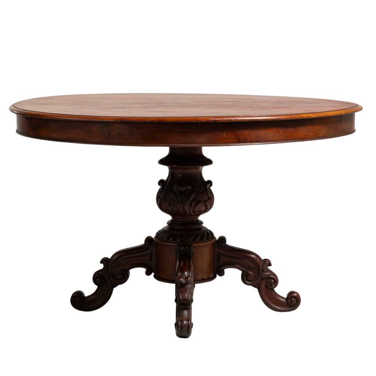 Carved Mahogany Oval Pedestal Dining Table, Circa 1850