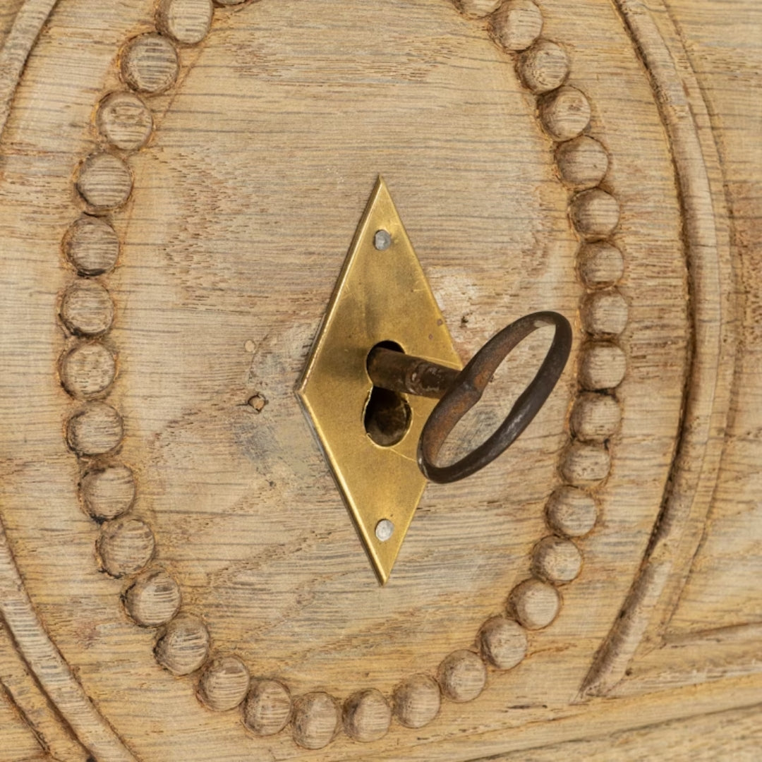 Carved Wooden Chest  with Beaded Carvings, Circa 1850