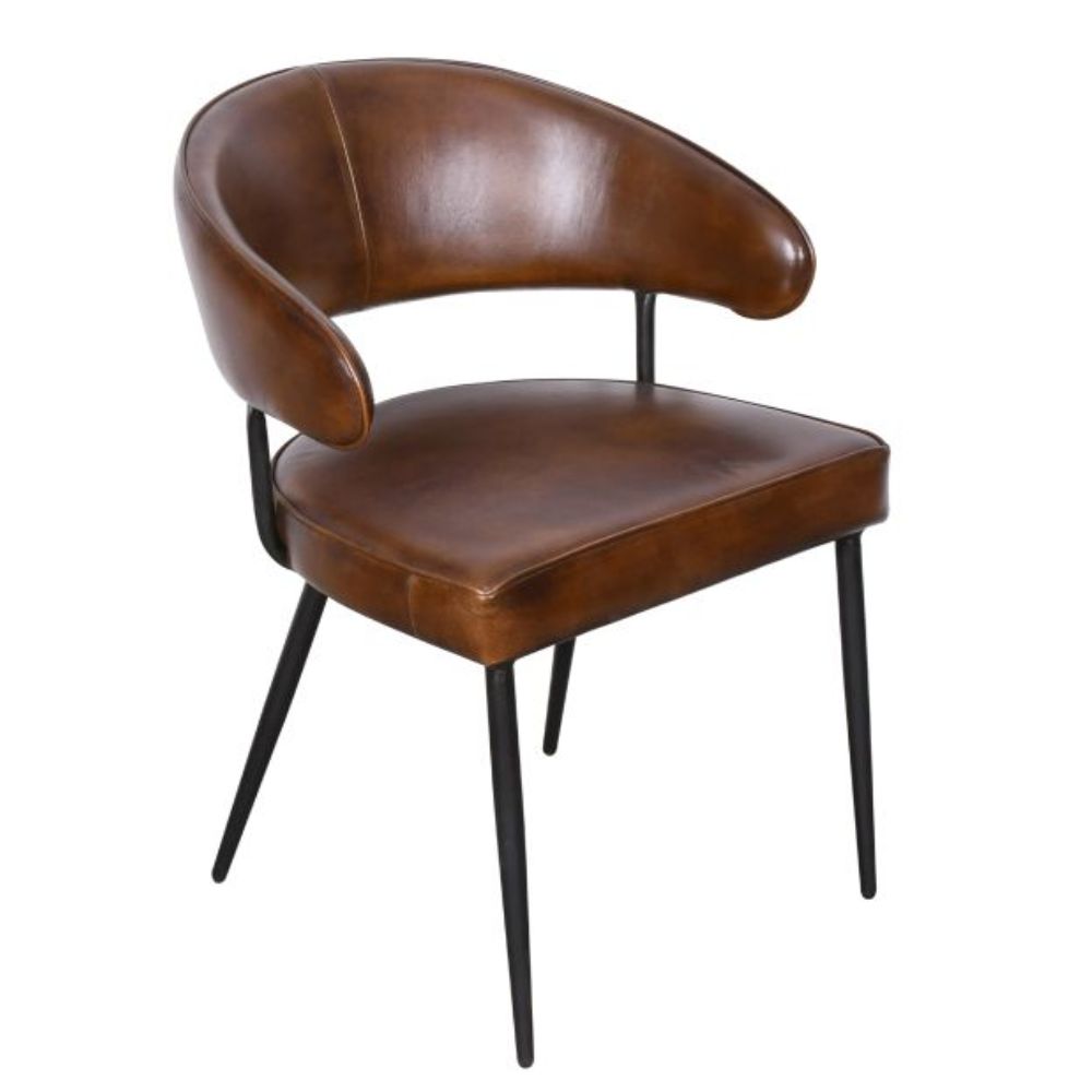 Curved Back Leather Dining Chairs - Set of 2