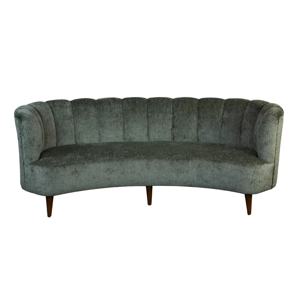 Channeled Back Green Velvet Sofa