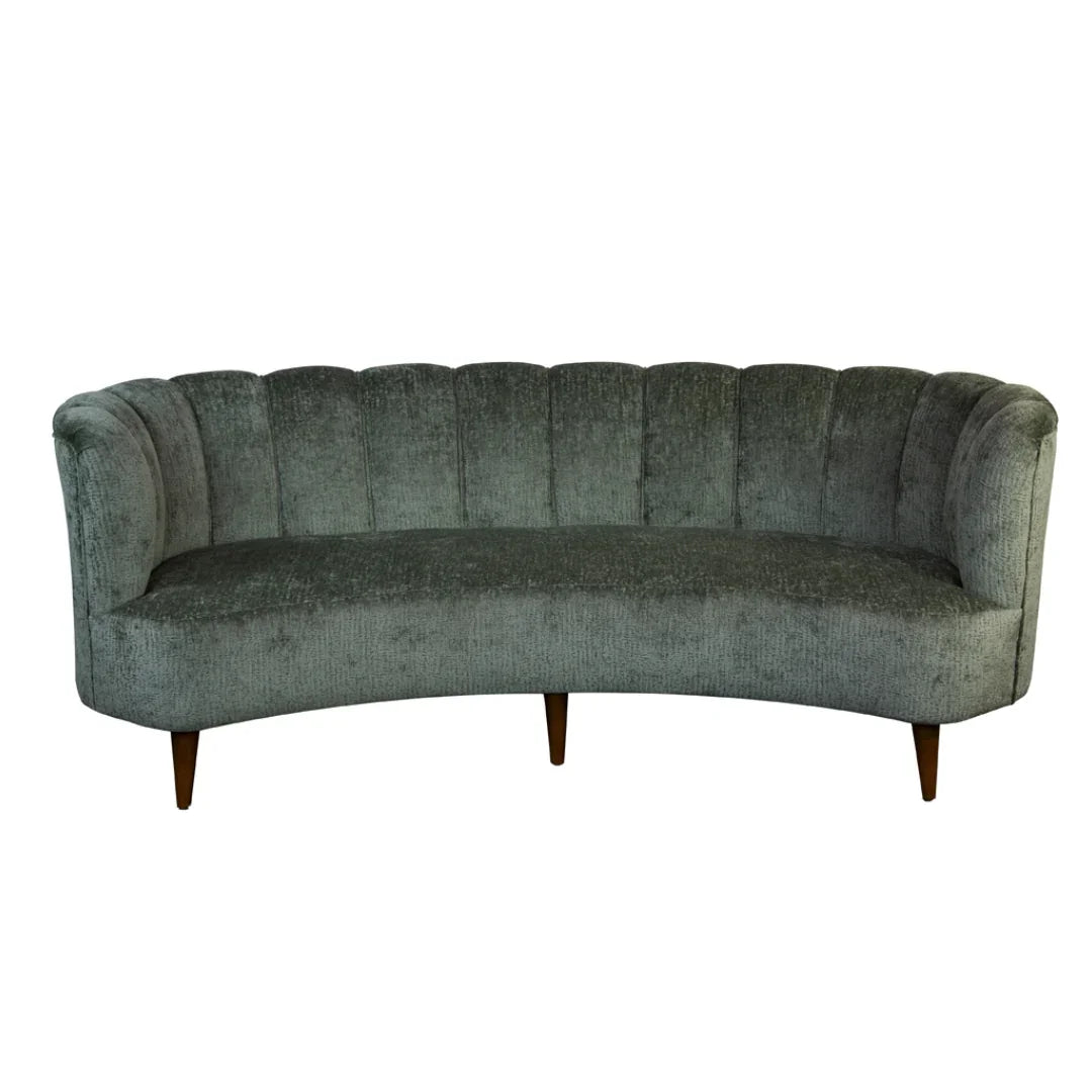 Channeled Back Green Velvet Sofa
