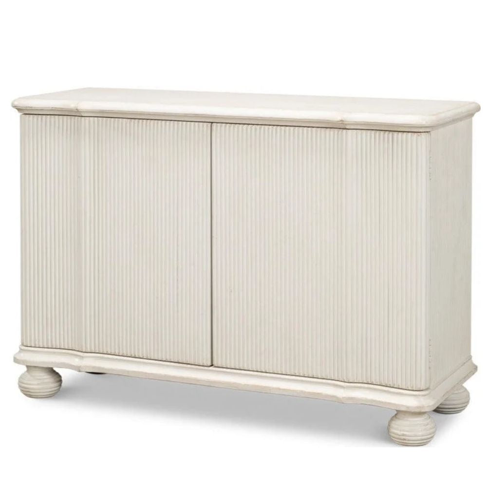 Cream French country sideboard with fluted doors and turned feet, shabby chic style