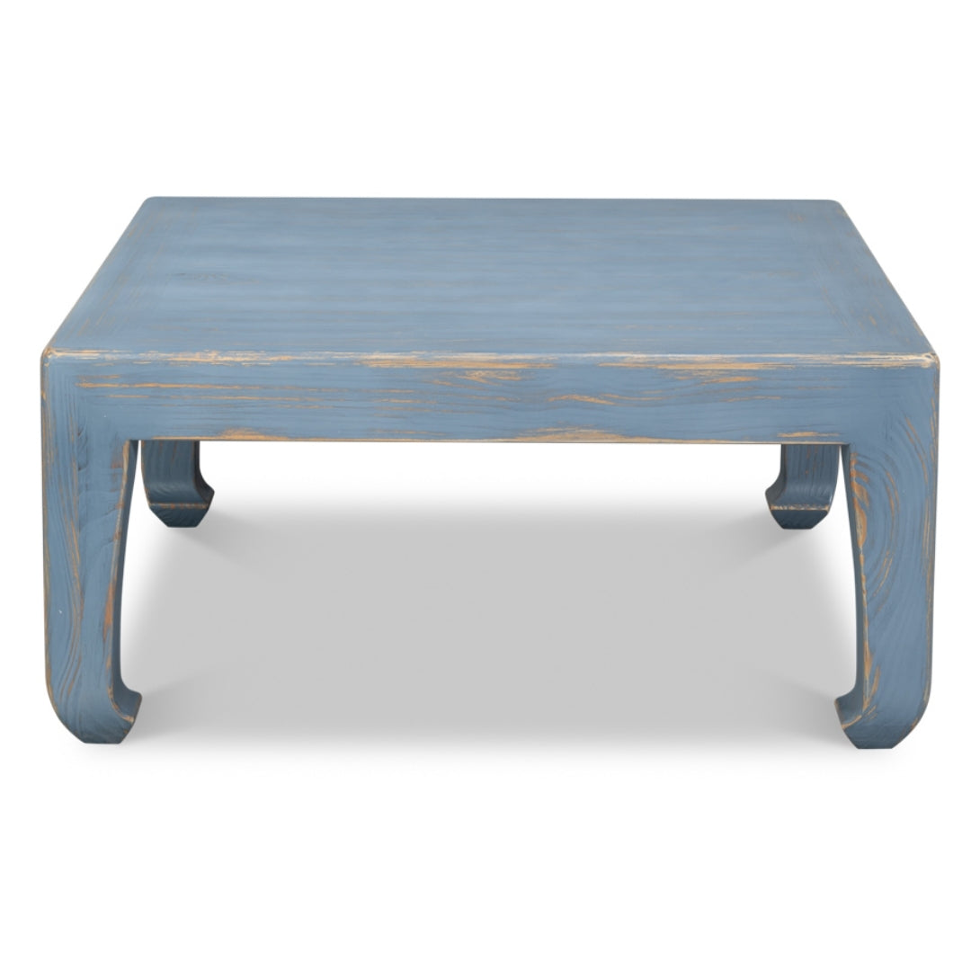 Distressed Blue Curved Leg Coffee Table